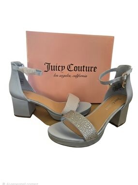NIB Juicy Couture Light Blue Crystal-Accent Block Heel Sandals